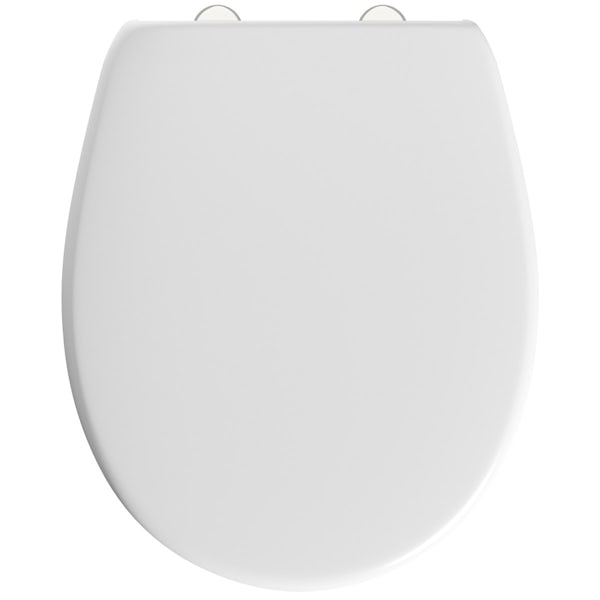 Universal thermoset top fix toilet seat with stainless steel soft close and lift off