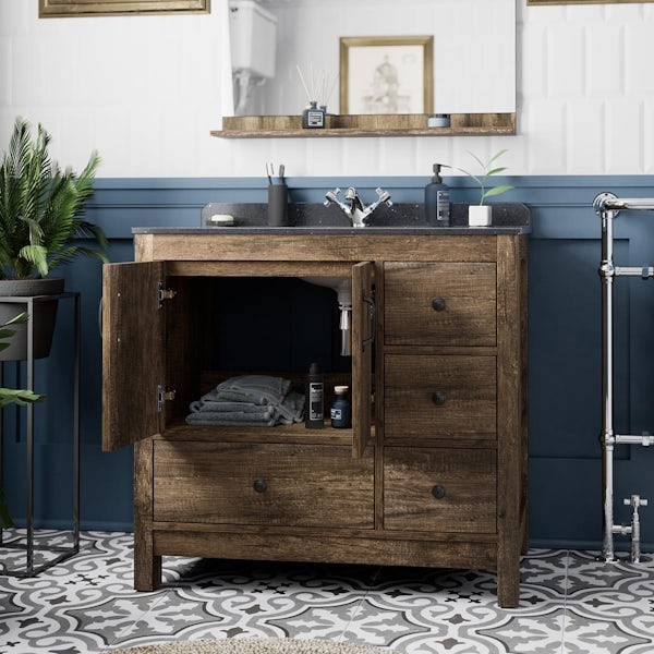 The Bath Co. Dalston floorstanding vanity unit and black marble basin 900mm with tap