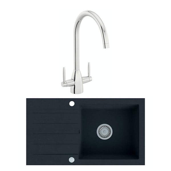 Schon Arola Obsidian black 1.0 bowl reversible kitchen sink with Schon dual lever kitchen tap