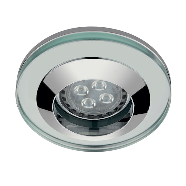 Round glass shower light with dimmable bulb in cool white