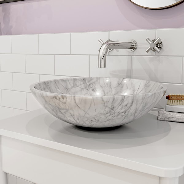 Mode Hale white and grey marble countertop basin 430mm
