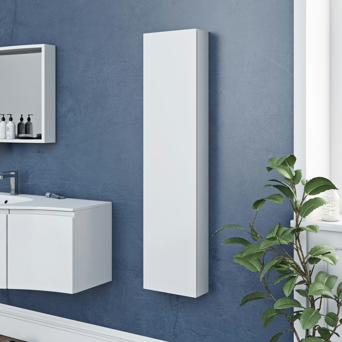 Slimline white wall hung cabinet 1250 x 300mm