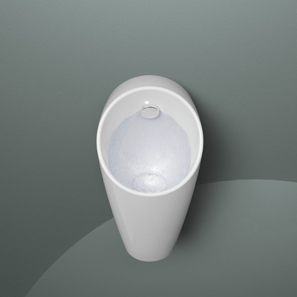 Armitage Shanks Sphero Midi urinal pack with back inlet, concealed trap and open shroud