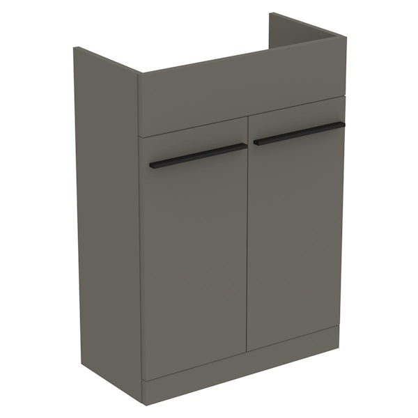 Ideal Standard i.life S quartz grey matt combination unit with back to wall toilet, concealed cistern and black handles 1200mm