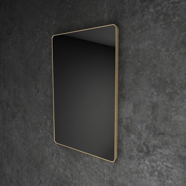 HiB Trim curved brushed brass mirror 400 x 600mm