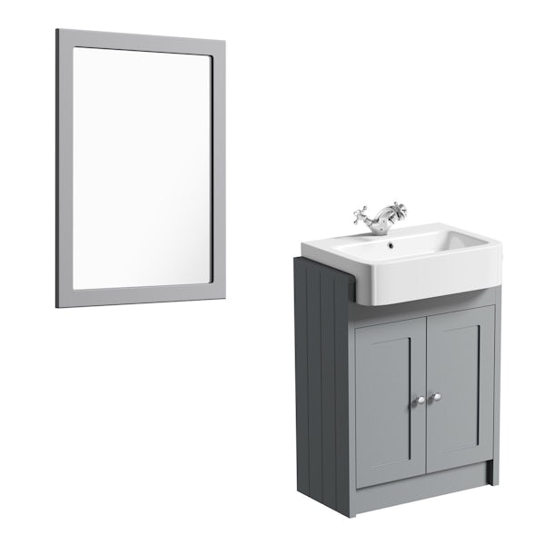 The Bath Co. Dulwich stone grey semi recessed vanity unit and mirror 600mm
