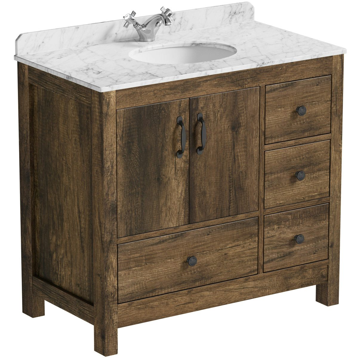 White Marble Basin 900mm, Wood Sink Vanity Unit