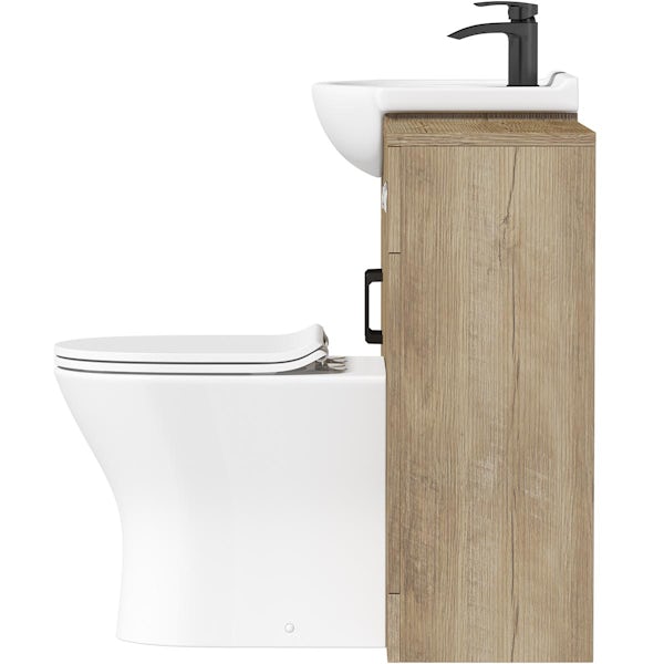 Orchard Lea oak 1060mm combination with black handle and Derwent round back to wall toilet with seat