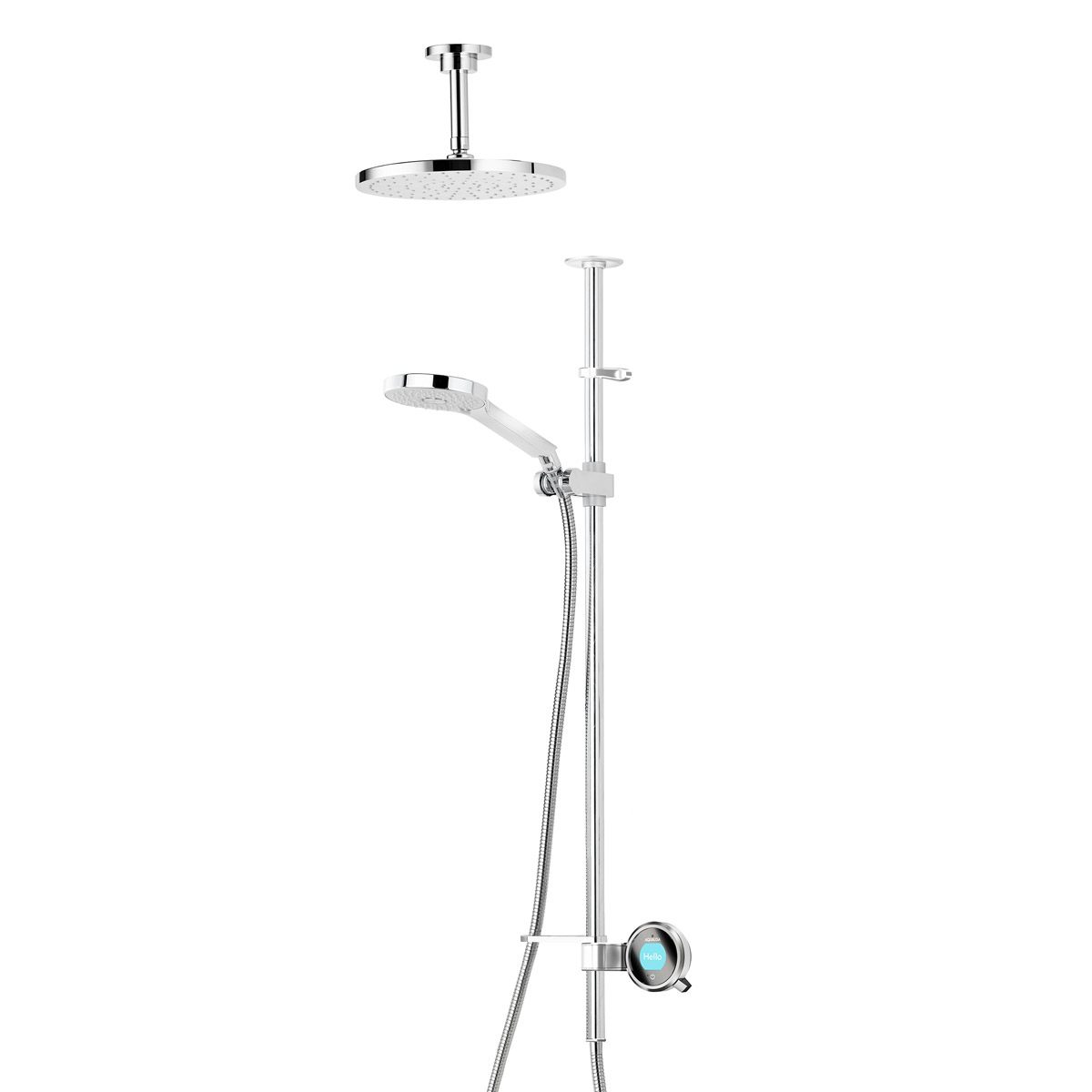 Aqualisa Q exposed digital shower pumped with slider rail and ceiling arm