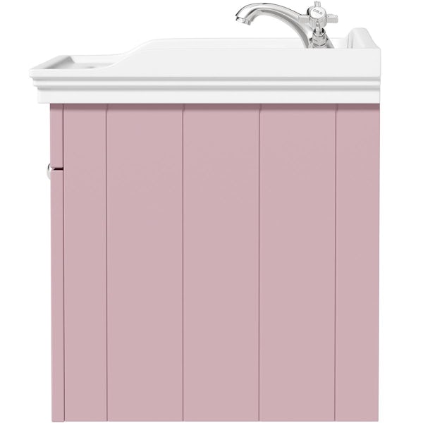 The Bath Co. Ascot pink wall hung vanity unit and ceramic basin 800mm with tap