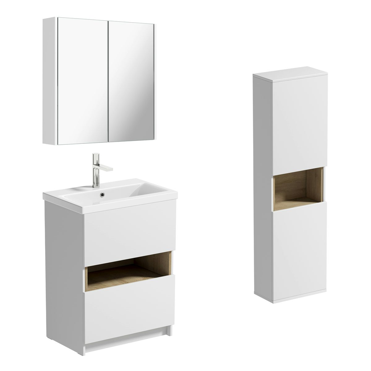 Mode Tate II white & oak furniture package with floorstanding vanity unit 600mm