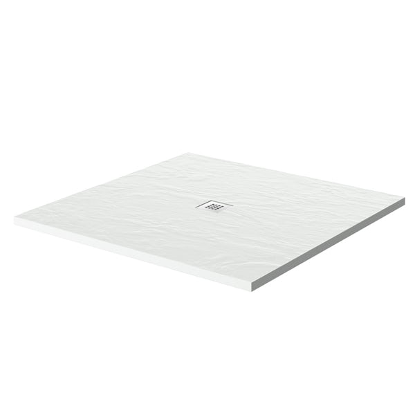Mode white slate effect square stone shower tray 900 x 900