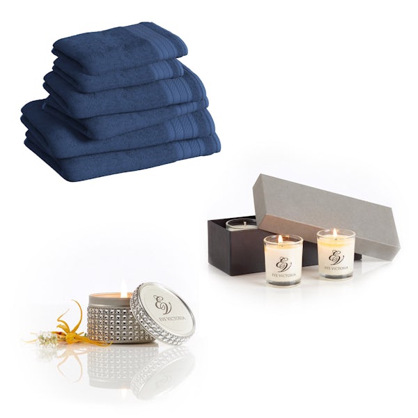 Supreme navy towel bale with diamante tin and gift box