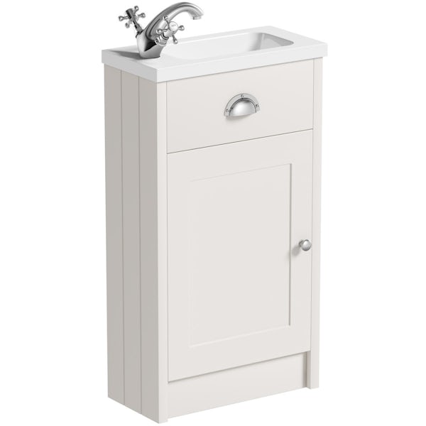 The Bath Co. Dulwich stone ivory cloakroom combination with white wooden seat
