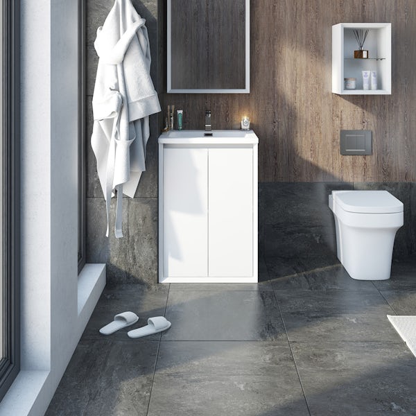 Mode Larsen white gloss floorstanding vanity unit and basin 600mm
