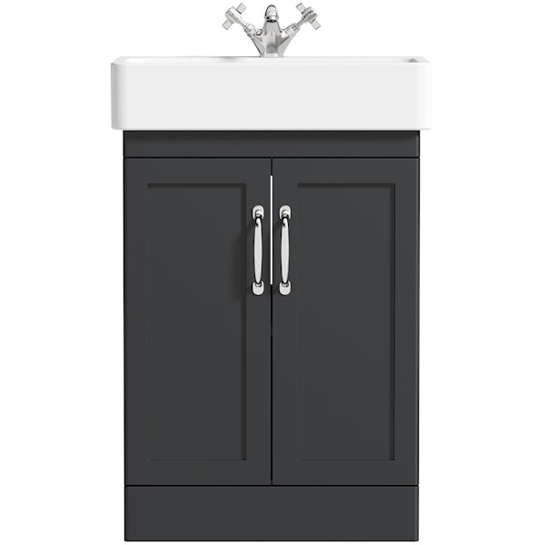 The Bath Co. Aylesford dark grey floorstanding vanity unit and ceramic basin 575mm with tap