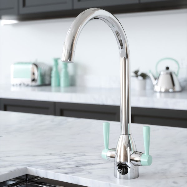 The Tap Factory Vibrance kitchen mixer tap with chrome and pepper mint finish