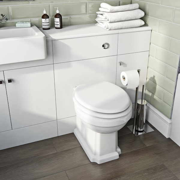 The Bath Co. Hatfield white 1468mm combination with traditonal back to wall toilet and soft close seat