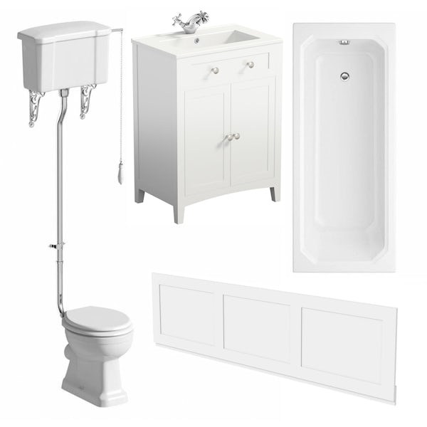 The Bath Co. Camberley white high level furniture suite with straight bath 1700 x 700