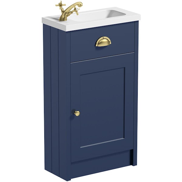 Orchard Dulwich navy cloakroom floorstanding vanity and basin 460mm - brushed brass