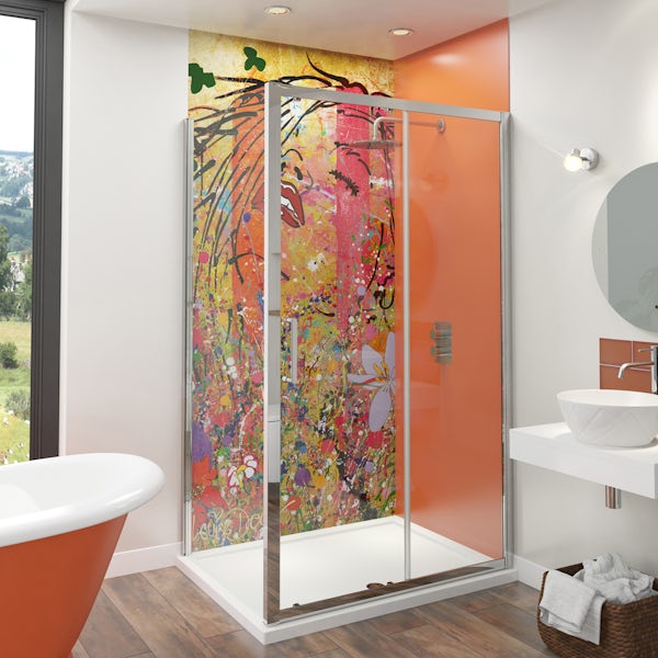 Louise Dear Yum Yum Orange acrylic shower wall panel pack with rectangular enclosure