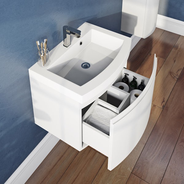 Mode Harrison white wall hung vanity unit and basin 600mm with mirror