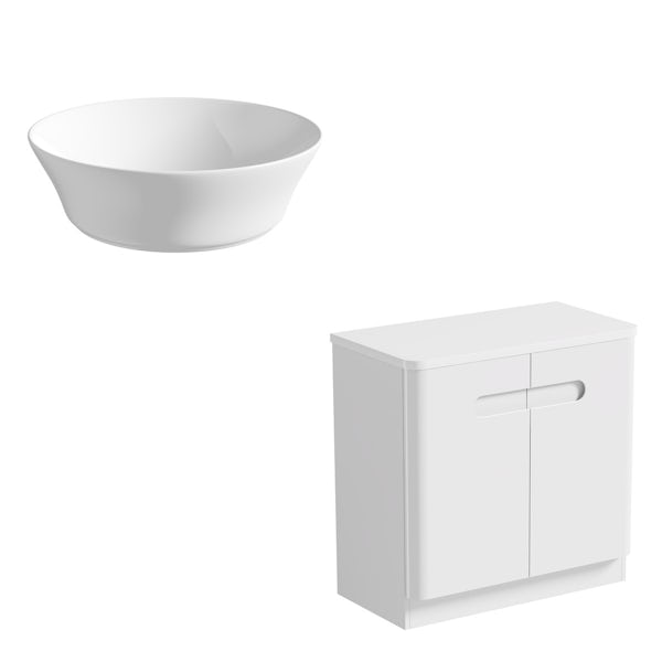 Mode Ellis white countertop door unit 800mm with Bowery basin
