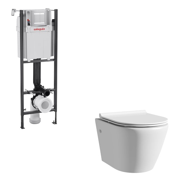 Mode Harrison rimless wall hung toilet inc slimline soft close seat and wall mounting frame