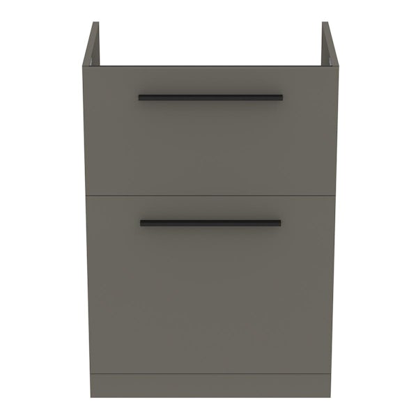 Ideal Standard i.life A quartz grey matt floorstanding vanity unit with 2 drawers and black handles 640mm