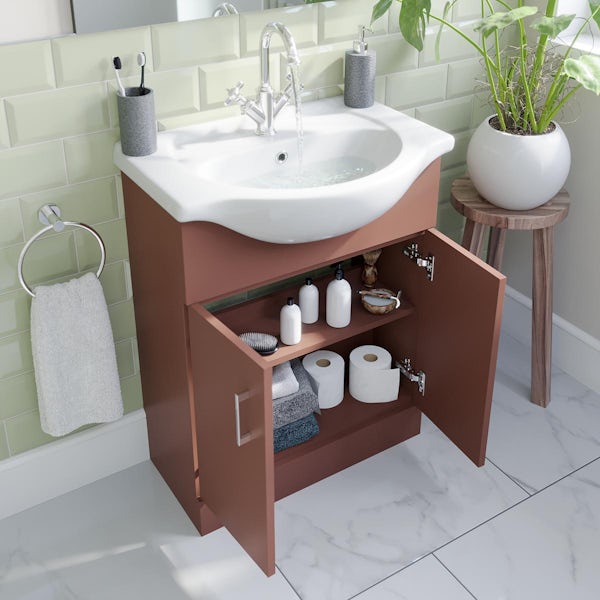 Orchard Lea tuscan red floorstanding vanity unit and ceramic basin 650mm