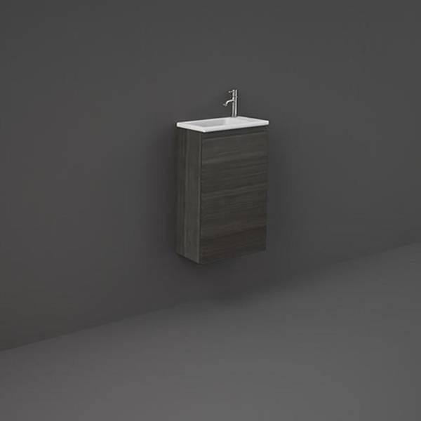 RAK Joy moka walnut wall hung vanity unit and basin 410mm