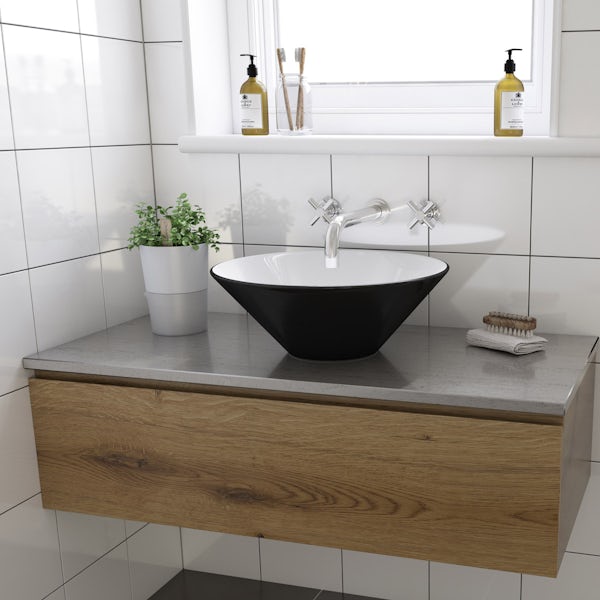 Orchard Caspian black and white coloured countertop basin 425mm
