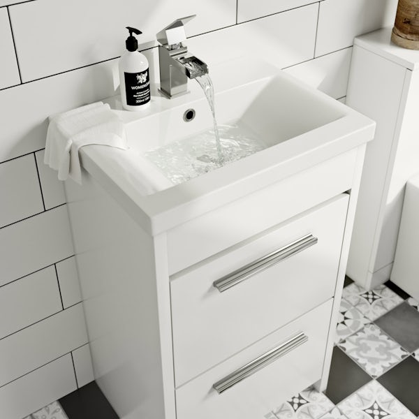 Clarity white floorstanding vanity unit and ceramic basin 510mm
