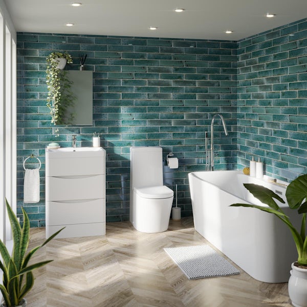 Calcolo Glory blue gloss ceramic wall tile 75 x 300mm