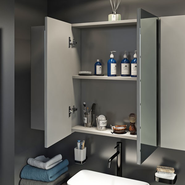 Reeves Wyatt light grey mirror cabinet 720 x 600mm