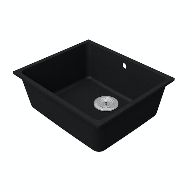 Schon Terre Obsidian black 1.0 bowl kitchen sink with Schon dual lever kitchen tap