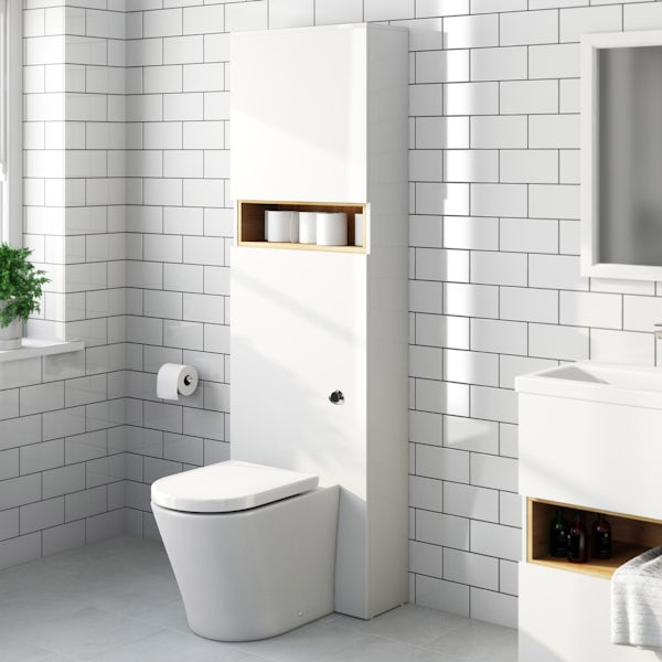 Tate white and oak tall toilet with mode arte seat
