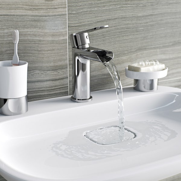 Orchard Wharfe waterfall basin mixer tap with slotted waste