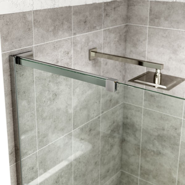 Mode 8mm walk in shower enclosure pack with thermostatic shower system 1400 x 900