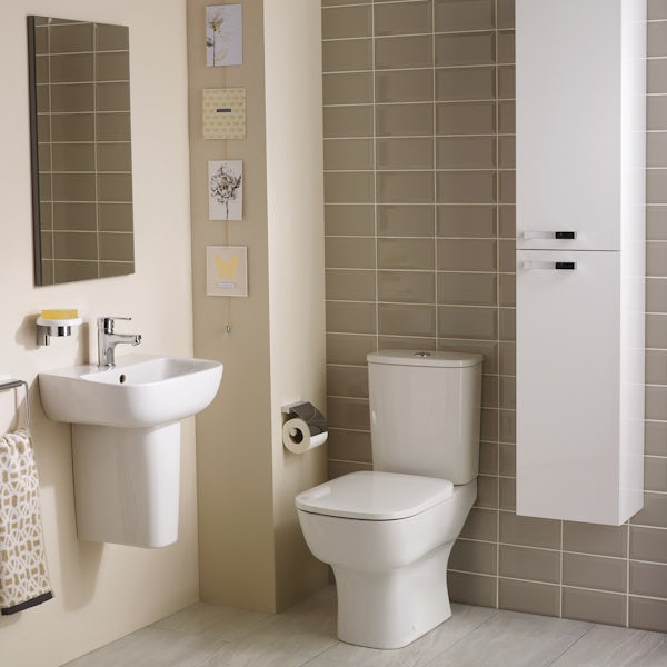 Ideal Standard Studio Echo cloakroom suite with open close coupled toilet and semi pedestal basin 450mm