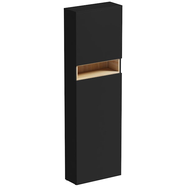 Mode Tate anthracite black & oak tall back to wall unit with contemporary toilet and seat