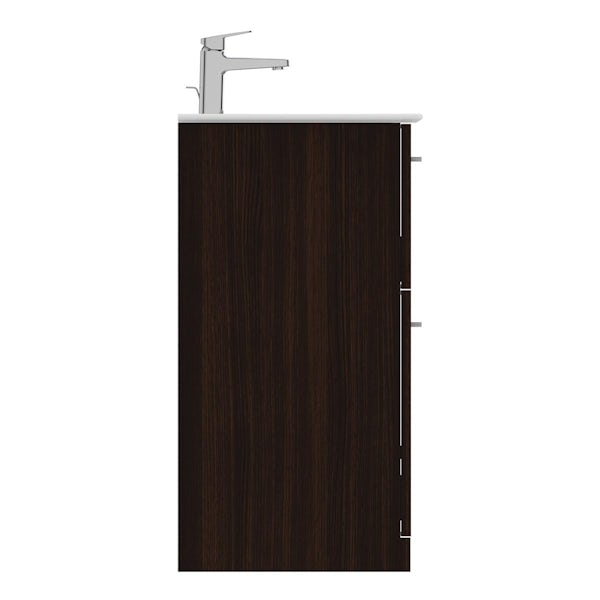 Ideal Standard i.life A coffee oak floorstanding vanity unit with 2 drawers and brushed chrome handles 640mm