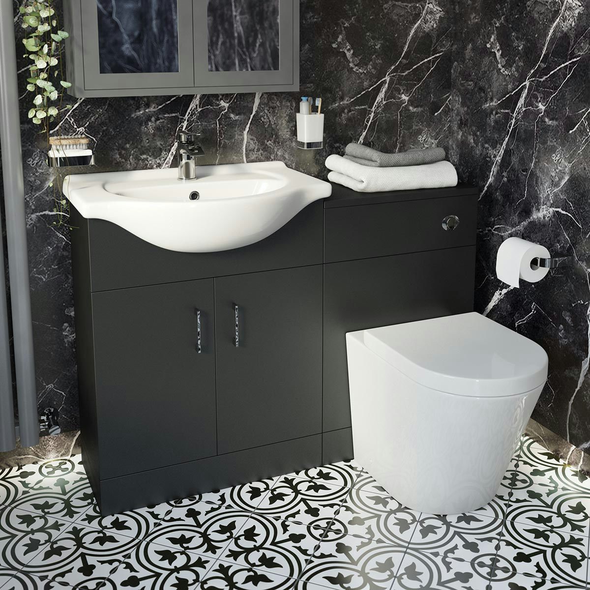 Black toilet and store sink vanity unit