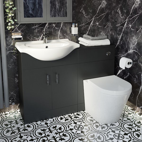 Orchard Lea soft black floorstanding vanity unit and ceramic basin 650mm