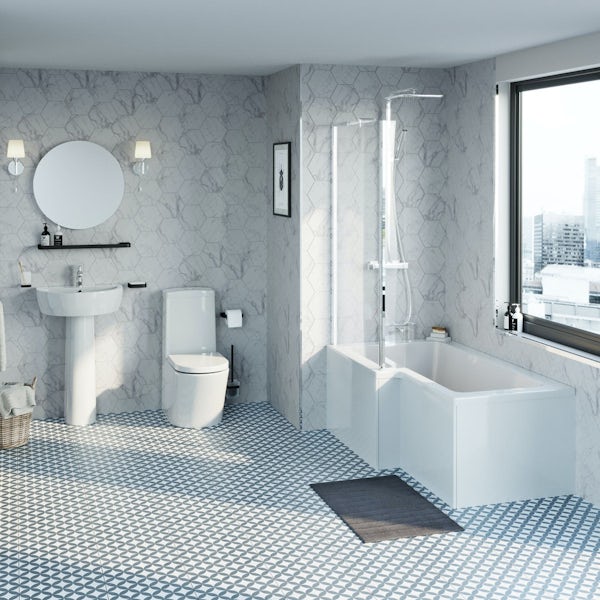 Mode Tate bathroom suite with left hand bath, shower and taps