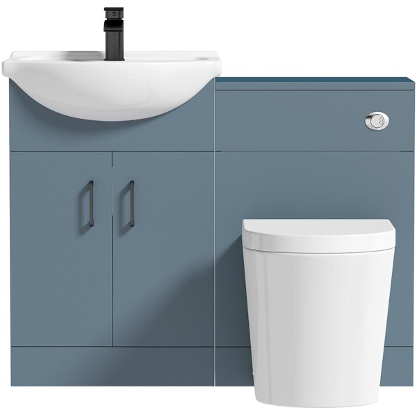Orchard Lea ocean blue furniture combination with black handle and Contemporary back to wall toilet with seat