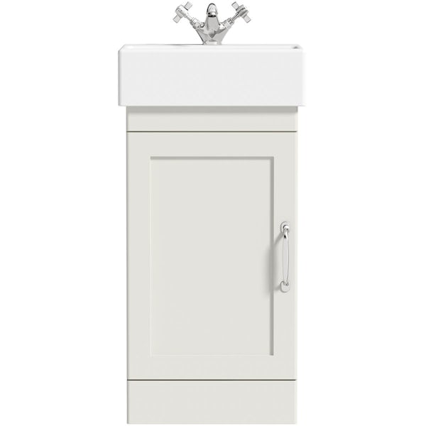 The Bath Co. Aylesford linen white floorstanding vanity unit and ceramic basin 400mm with tap
