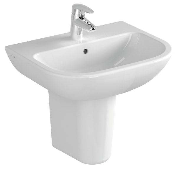 VitrA S20 short projection wall hung toilet with seat and 1 tap hole semi pedestal basin 450mm
