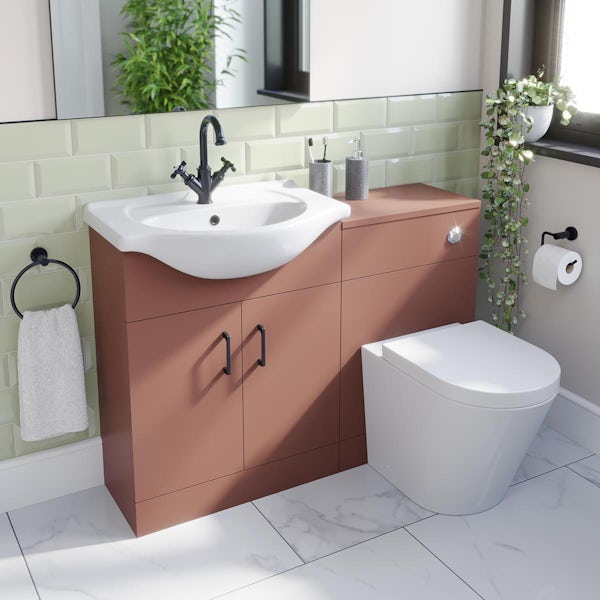 Orchard Lea tuscan red 1155mm combination with black handle and Contemporary back to wall toilet with seat