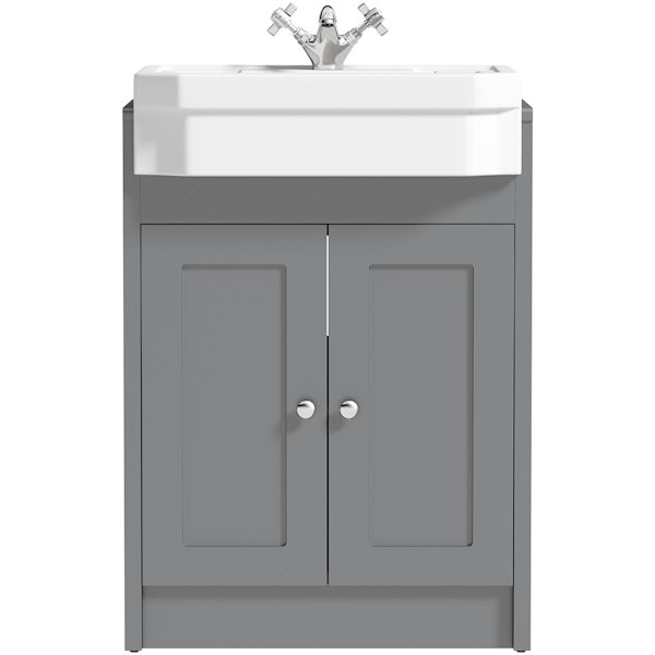 Orchard Dulwich stone grey floorstanding vanity unit and Eton semi recessed basin 600mm with tap